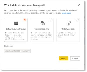 power bi export data with current layout.